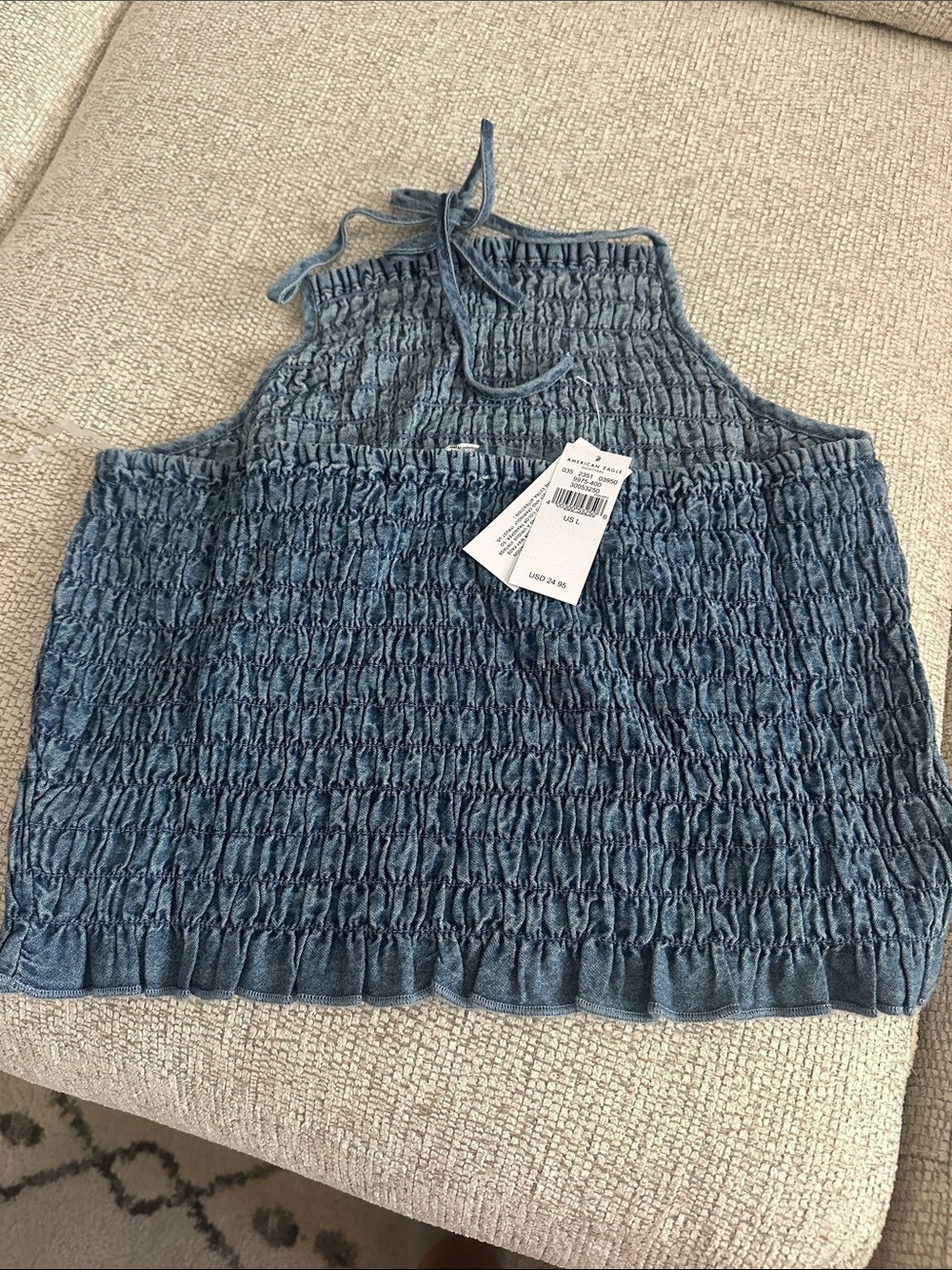 American Eagle Outfitters Blue Smocked Halter Camisole - Picture 2 of 2